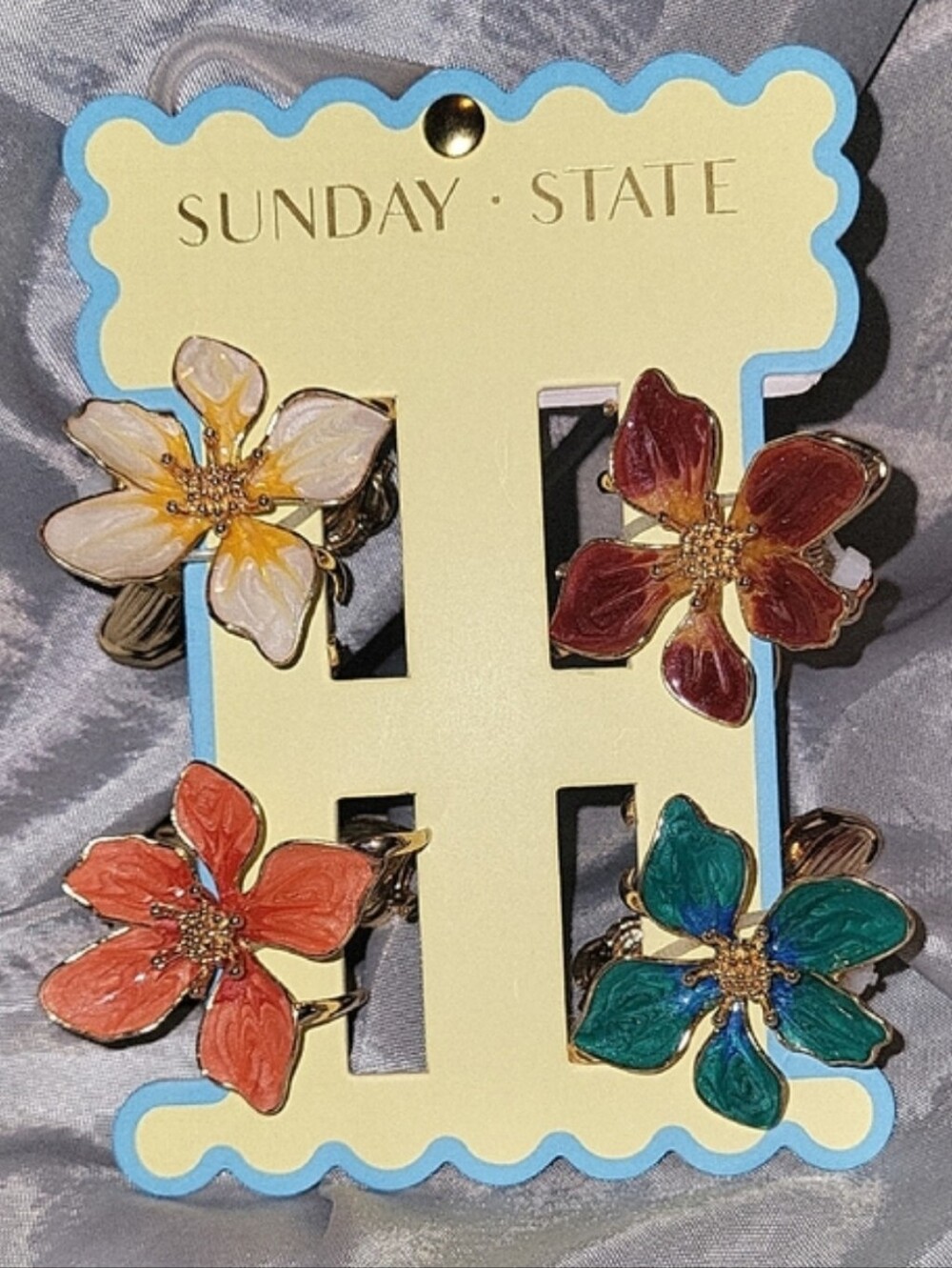 Sunday State Floral Hair Clips Brand New On Card Rt Lp